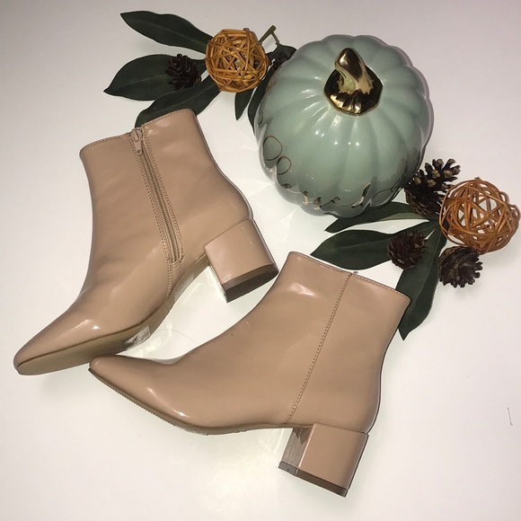 nude patent leather booties
